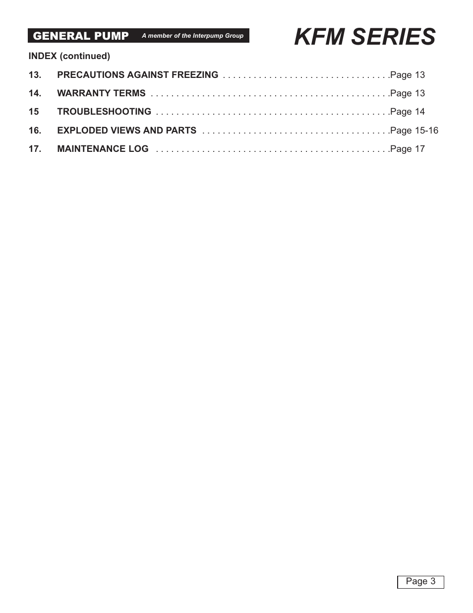 Kfm series | General Pump KFM Owner Manual User Manual | Page 3 / 17