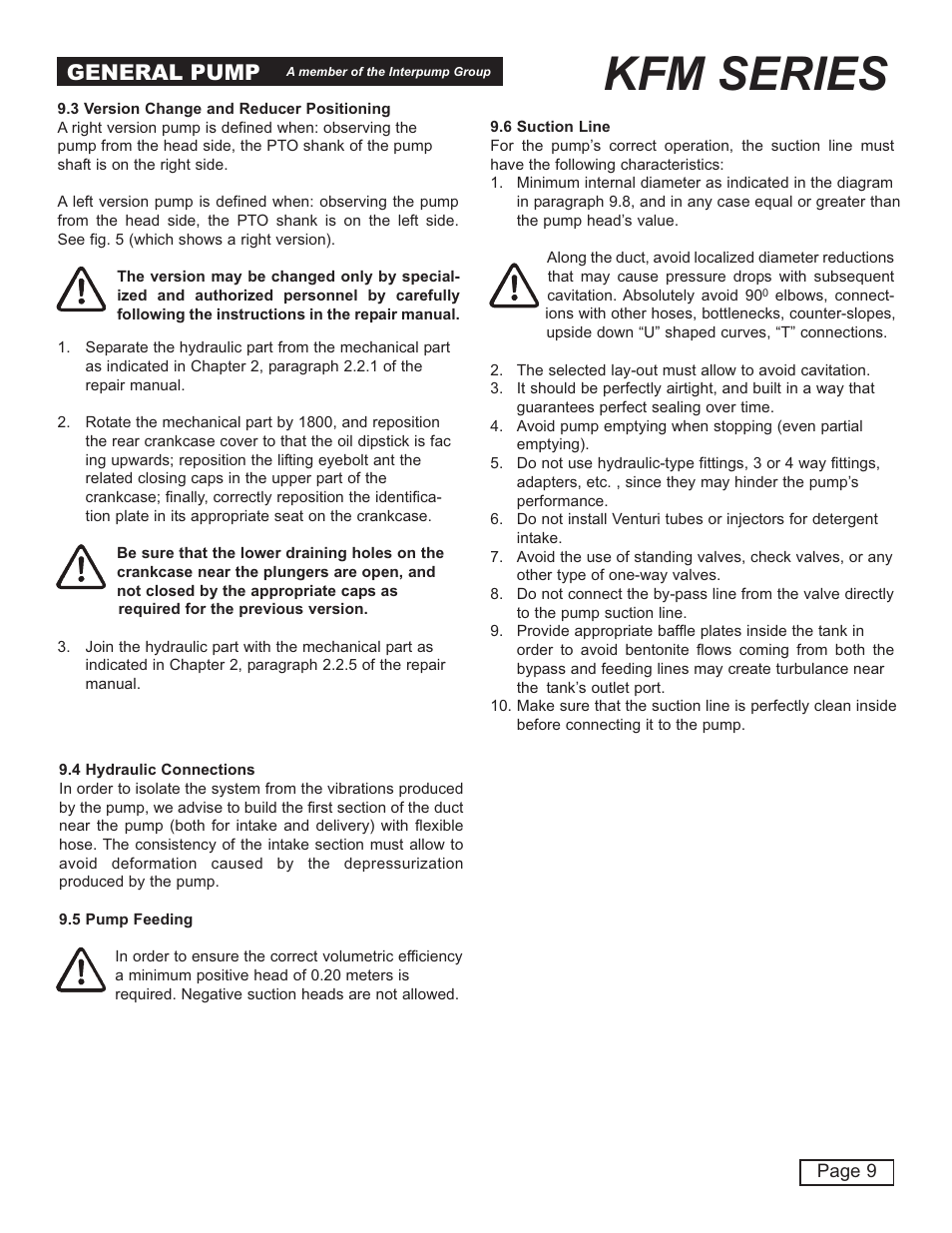 Kfm series, General pump | General Pump KFM Owner Manual User Manual | Page 9 / 17