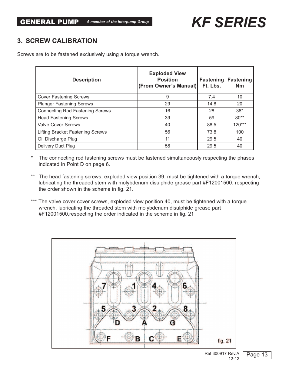 Kf series, General pump, Screw calibration | General Pump KF Repair Manual User Manual | Page 13 / 15