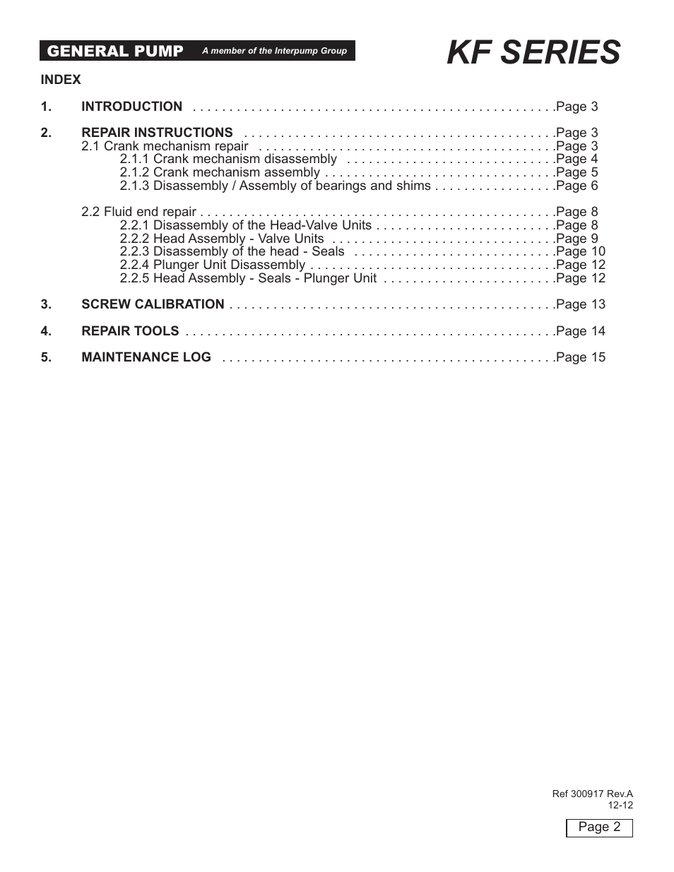 Kf series | General Pump KF Repair Manual User Manual | Page 2 / 15