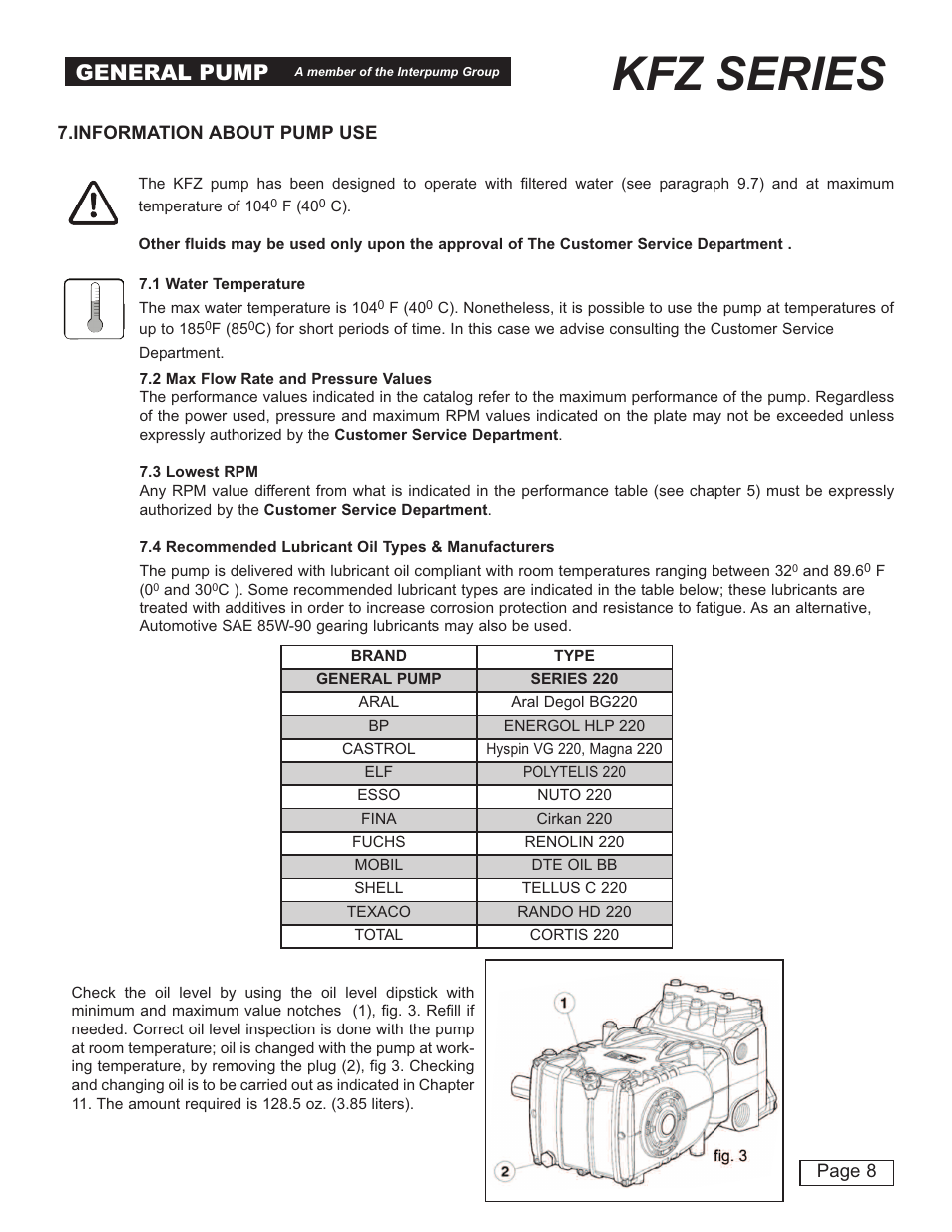 Kfz series, General pump | General Pump KFZ Owner Manual User Manual | Page 8 / 24