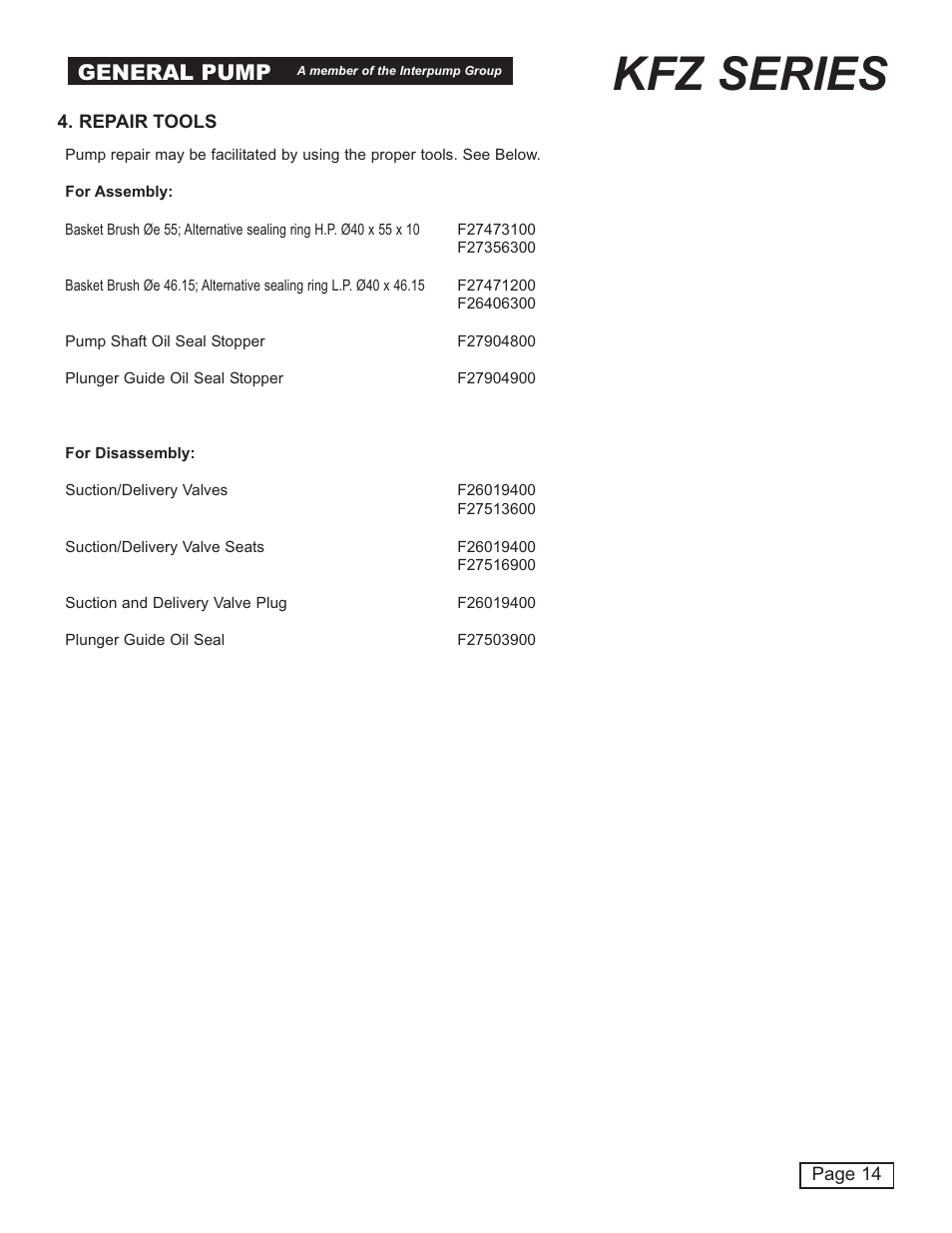 Kfz series, General pump | General Pump KFZ Repair Manual User Manual | Page 14 / 15