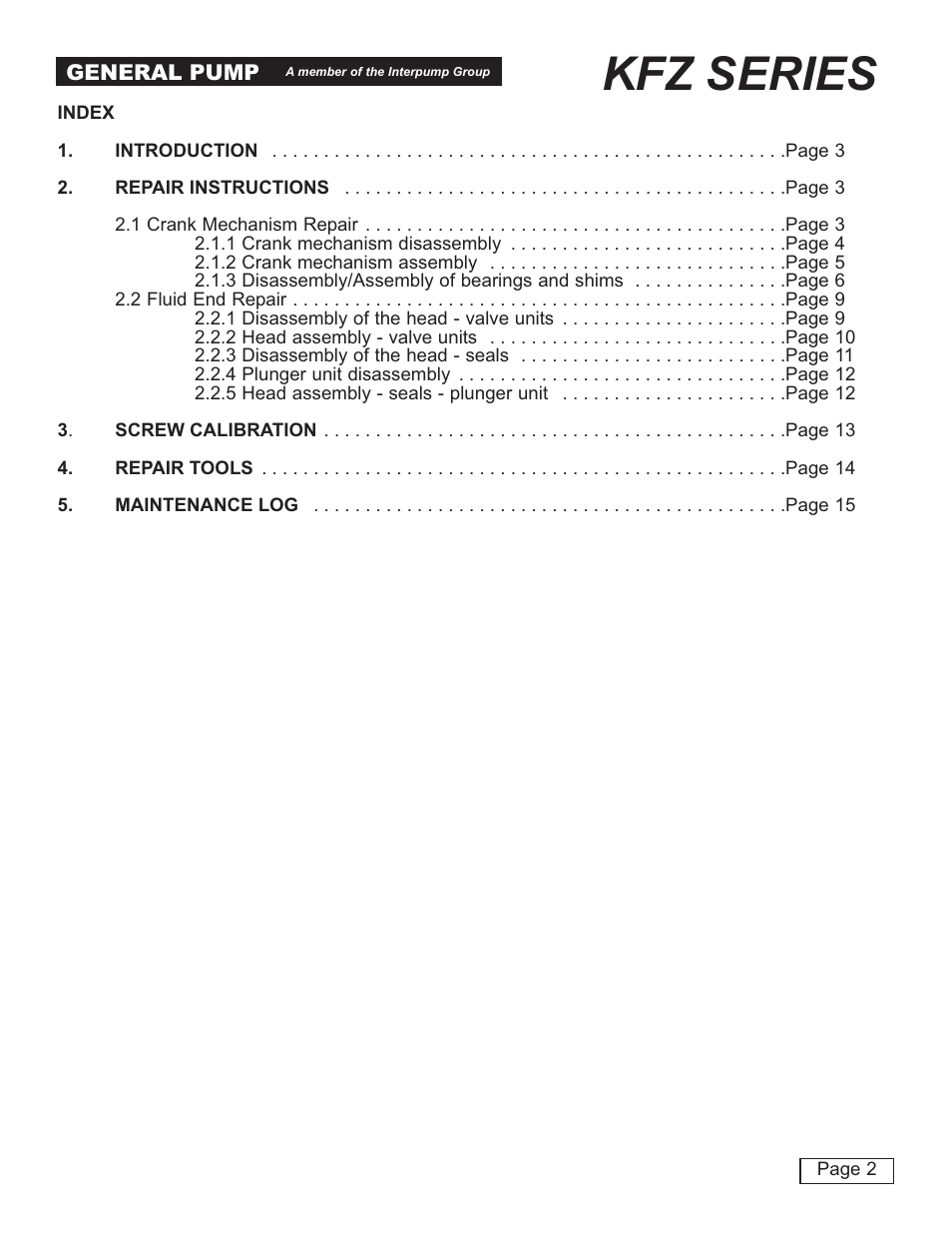 Kfz series | General Pump KFZ Repair Manual User Manual | Page 2 / 15