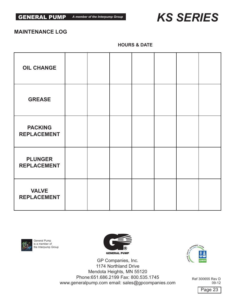 Ks series | General Pump KS Owner Manual User Manual | Page 23 / 23