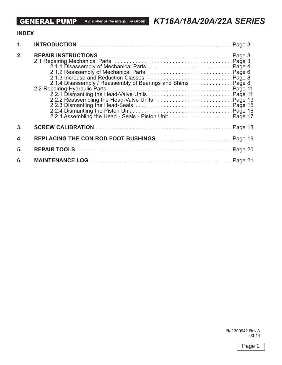 General Pump T16A-18A-20A-22A User Manual | Page 2 / 21