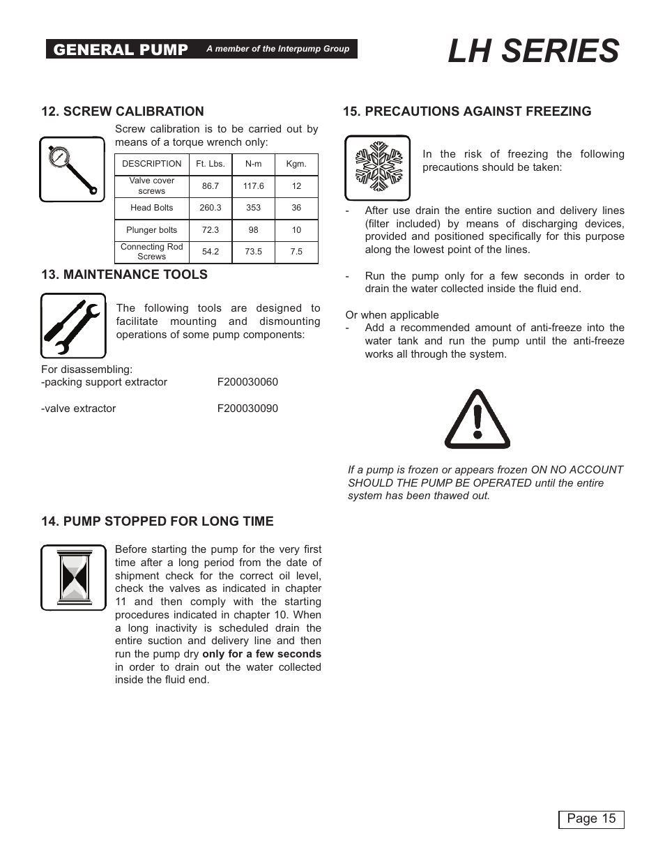 Lh series, General pump | General Pump LH User Manual | Page 15 / 21