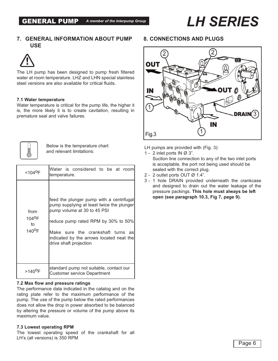 Lh series, General pump | General Pump LH User Manual | Page 6 / 21