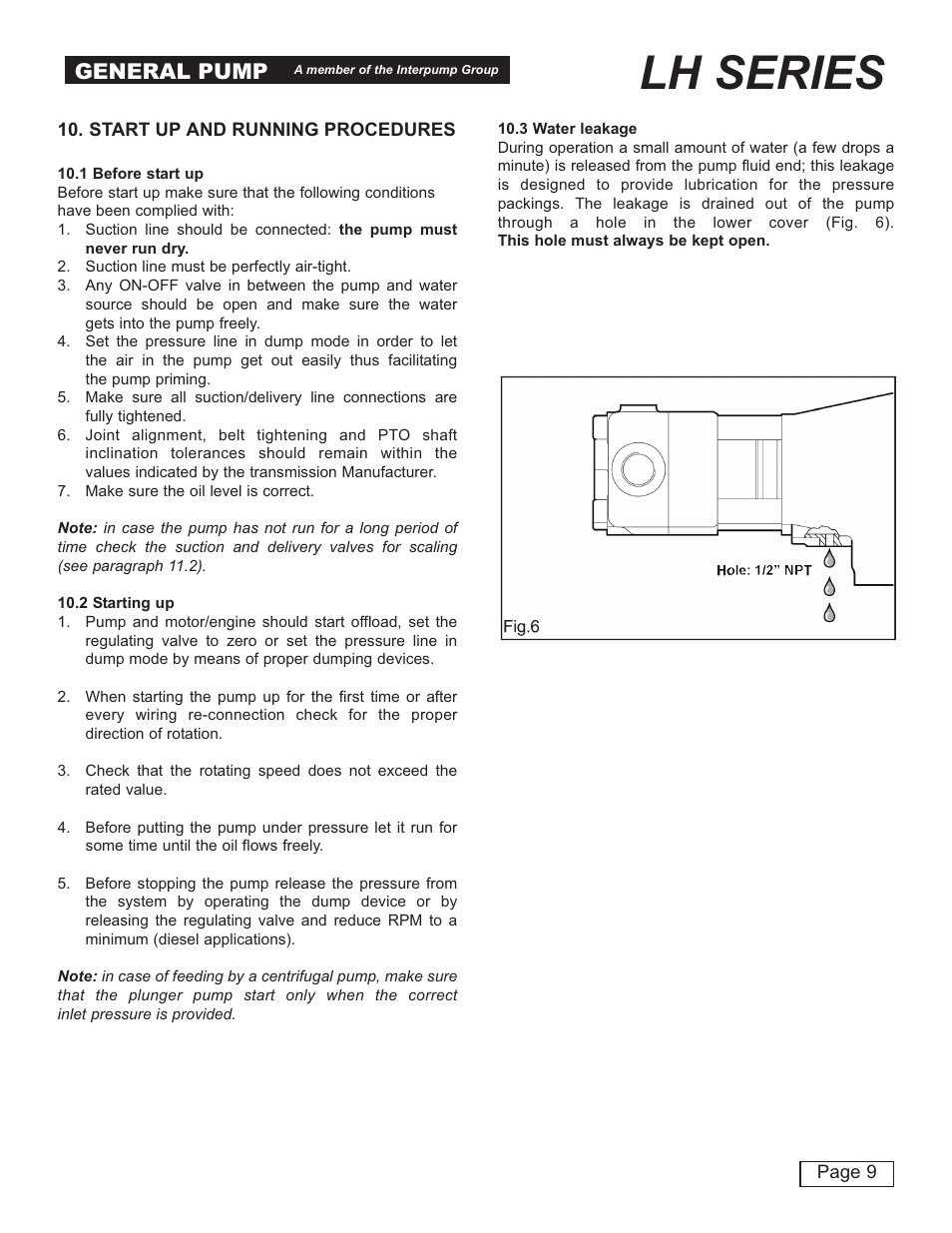 Lh series, General pump | General Pump LH User Manual | Page 9 / 21