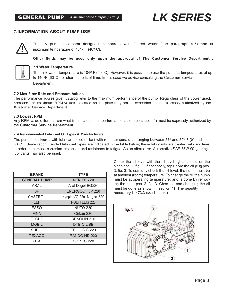 Lk series, General pump | General Pump LK Owner Manual User Manual | Page 8 / 24
