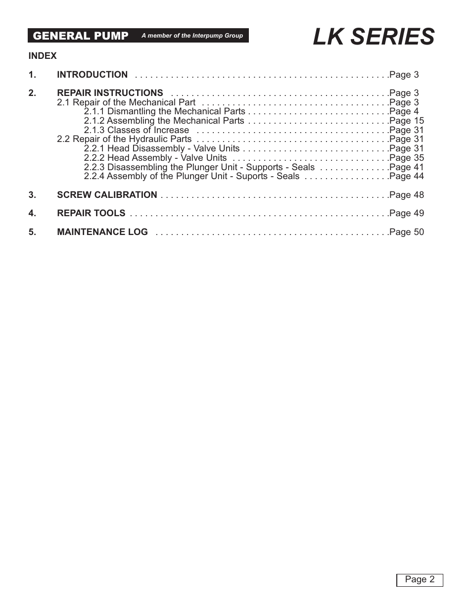 Lk series | General Pump LK Repair Manual User Manual | Page 2 / 50