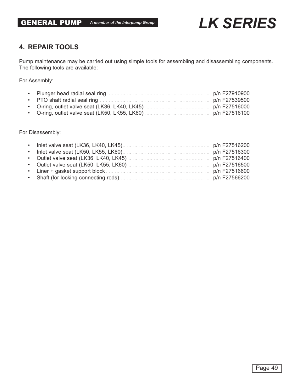 Lk series | General Pump LK Repair Manual User Manual | Page 49 / 50