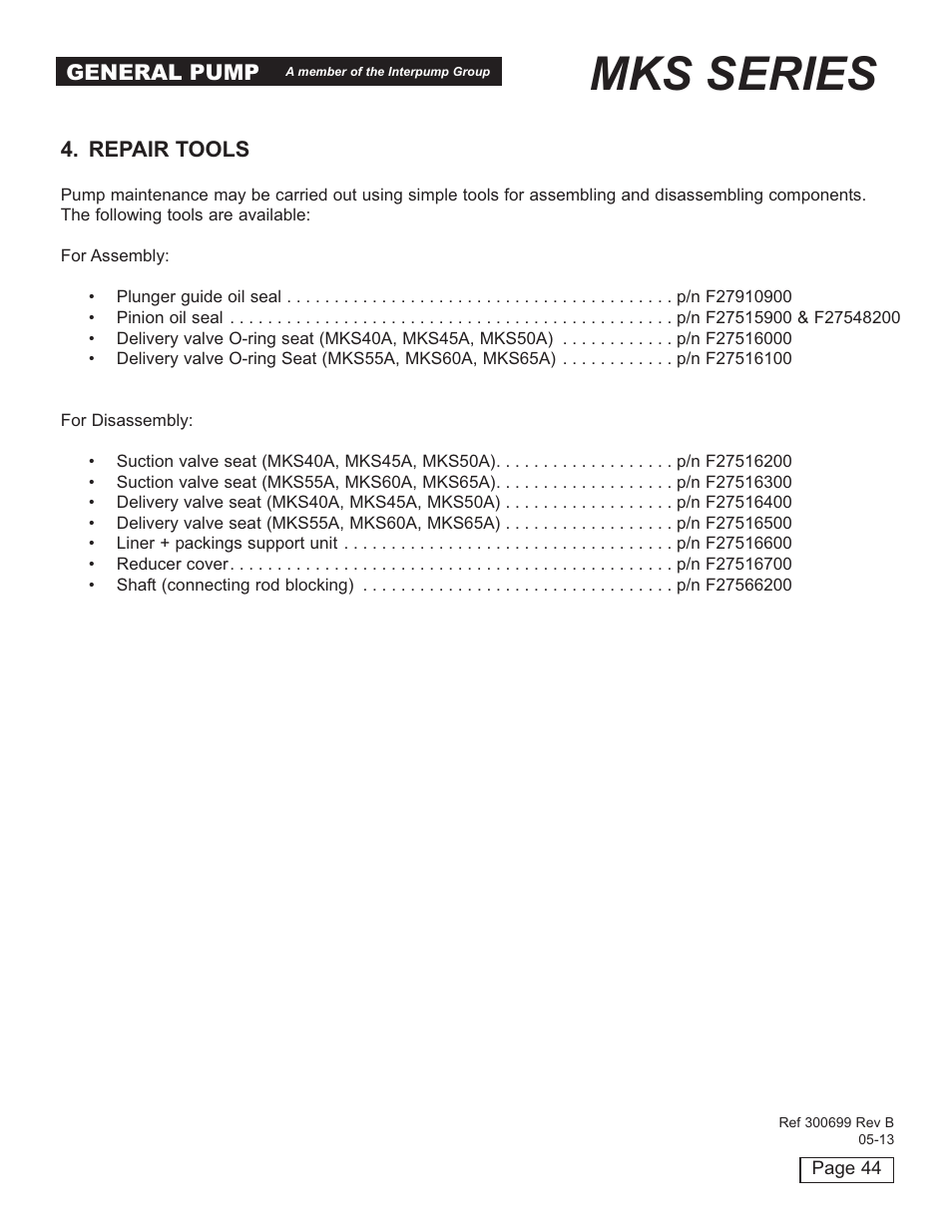 Mks series | General Pump MKS Repair Manual User Manual | Page 44 / 45