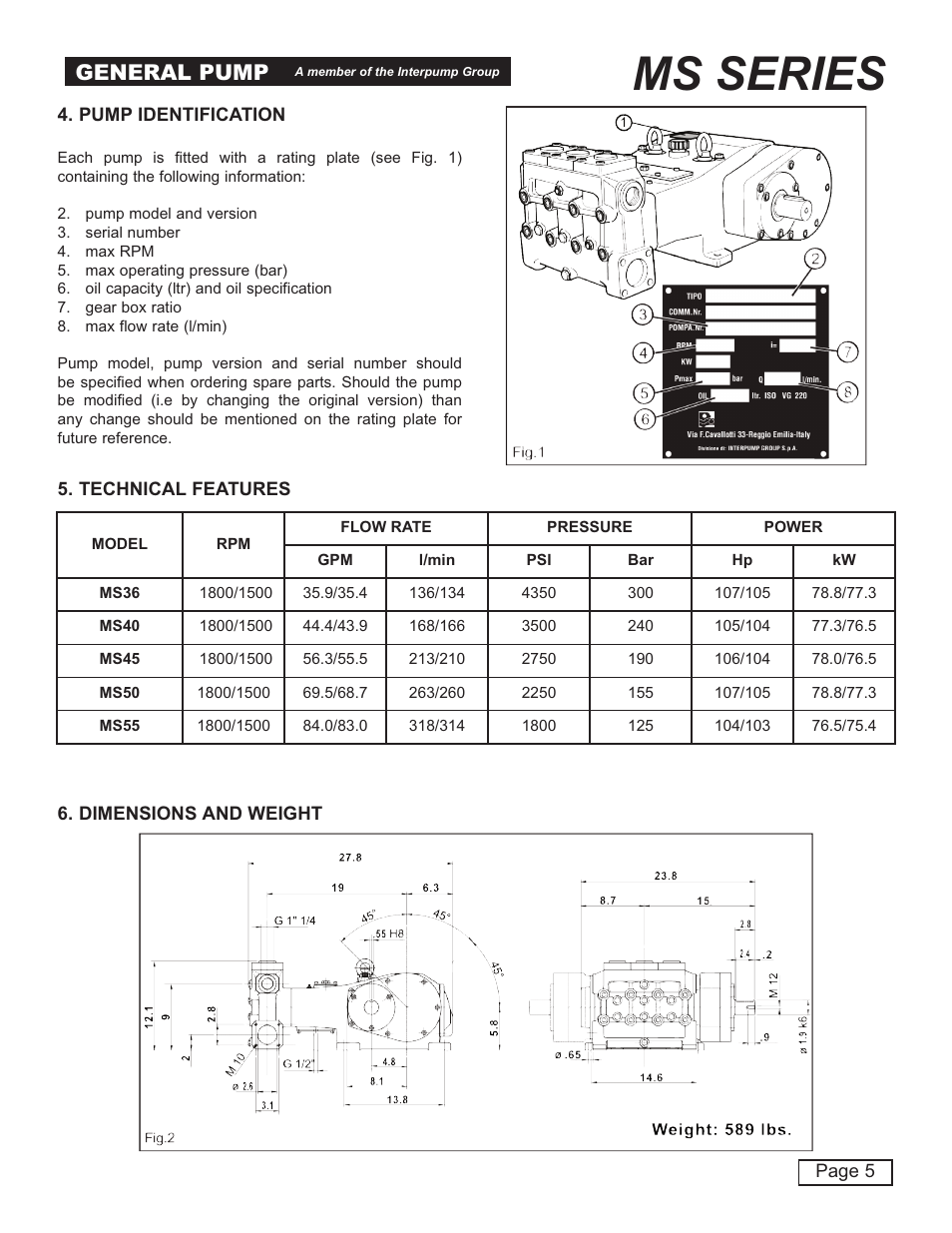 Ms series, General pump | General Pump MS Owner Manual User Manual | Page 5 / 20