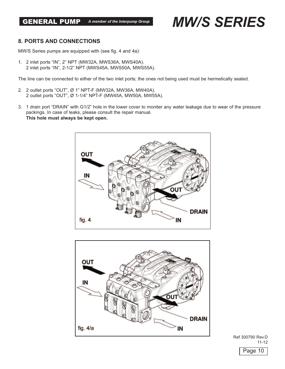 Mw/s series, General pump | General Pump MW Owners Manual User Manual | Page 10 / 34