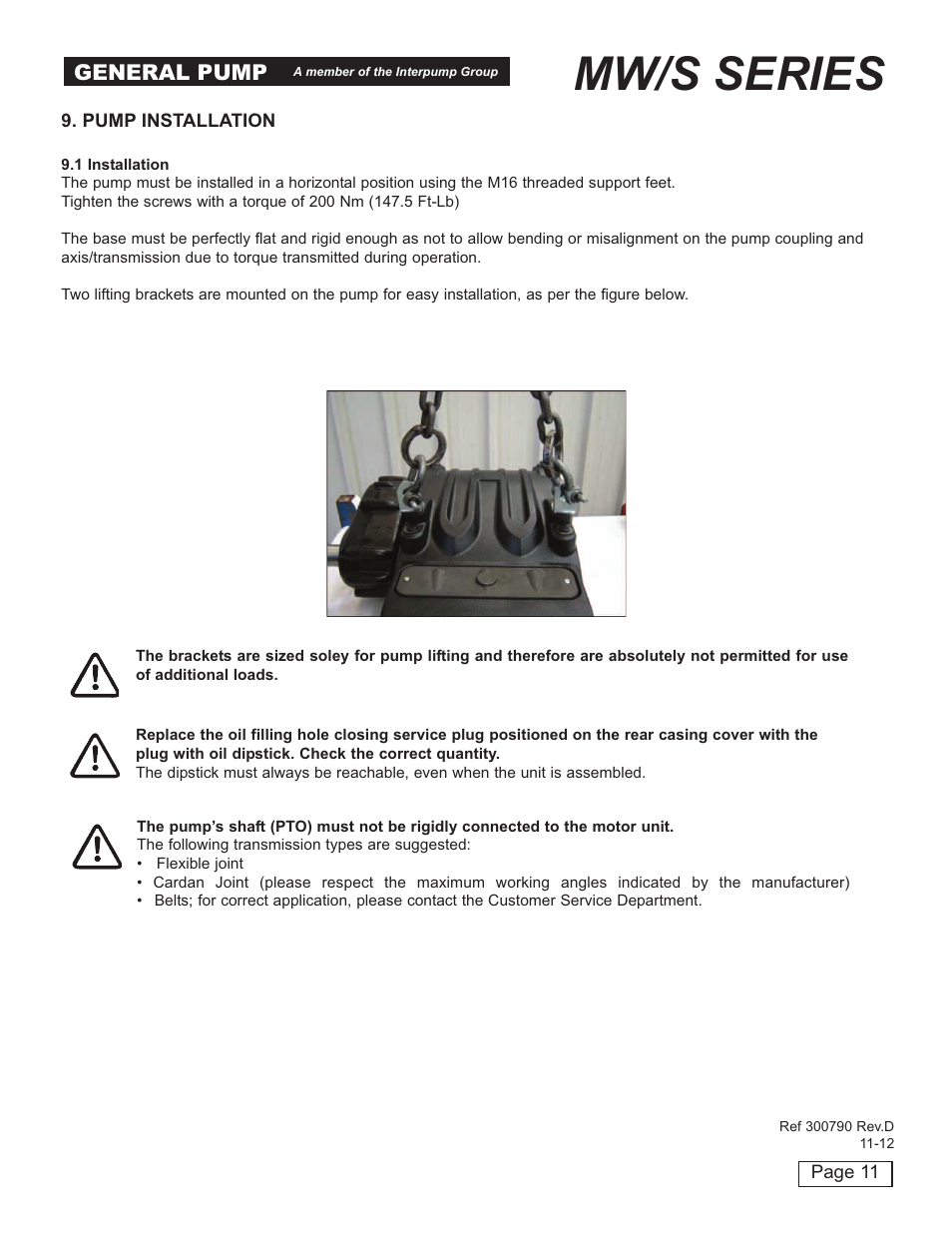 Mw/s series, General pump | General Pump MW Owners Manual User Manual | Page 11 / 34