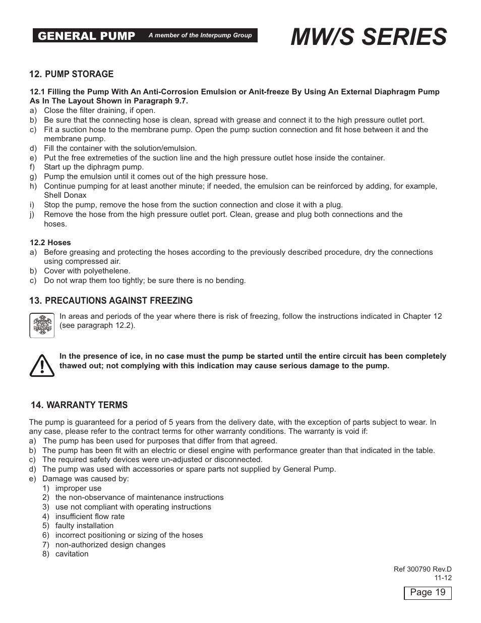 Mw/s series, General pump | General Pump MW Owners Manual User Manual | Page 19 / 34