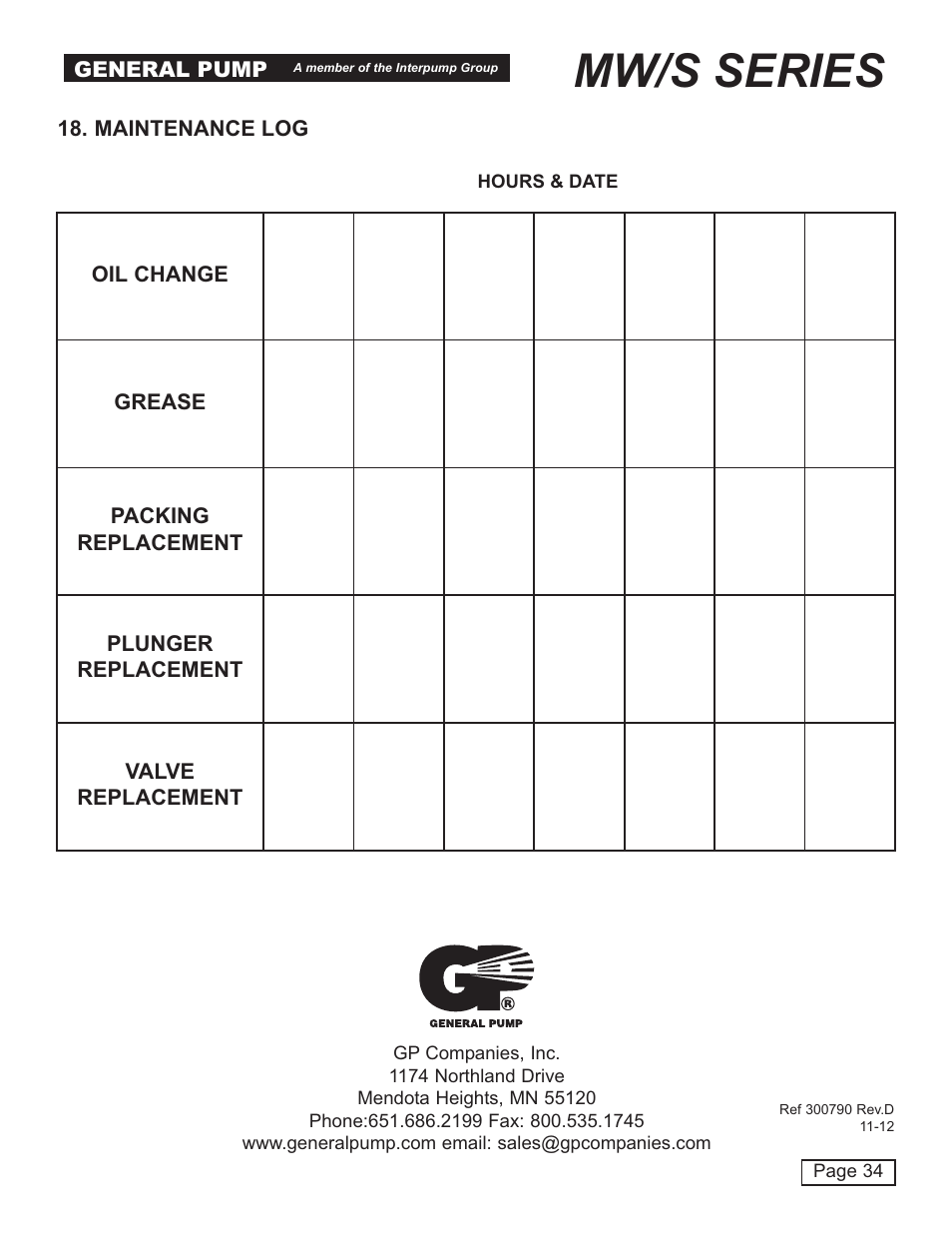 Mw/s series | General Pump MW Owners Manual User Manual | Page 34 / 34