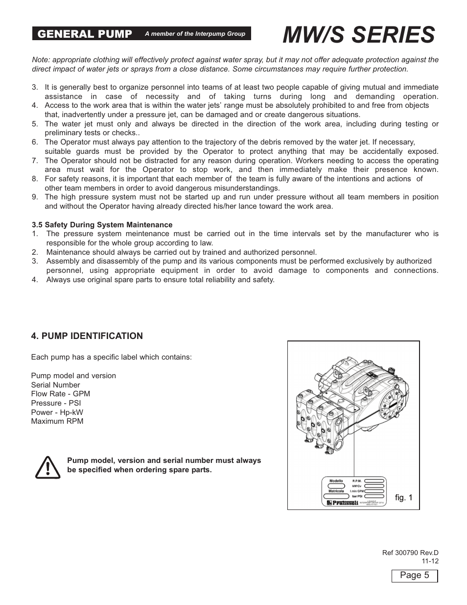 Mw/s series, General pump | General Pump MW Owners Manual User Manual | Page 5 / 34