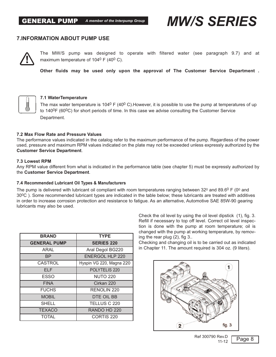 Mw/s series, General pump | General Pump MW Owners Manual User Manual | Page 8 / 34