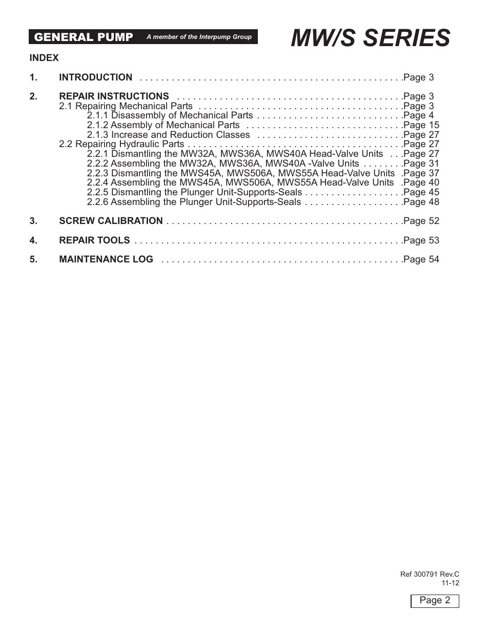 Mw/s series | General Pump MW Repair Manual User Manual | Page 2 / 54