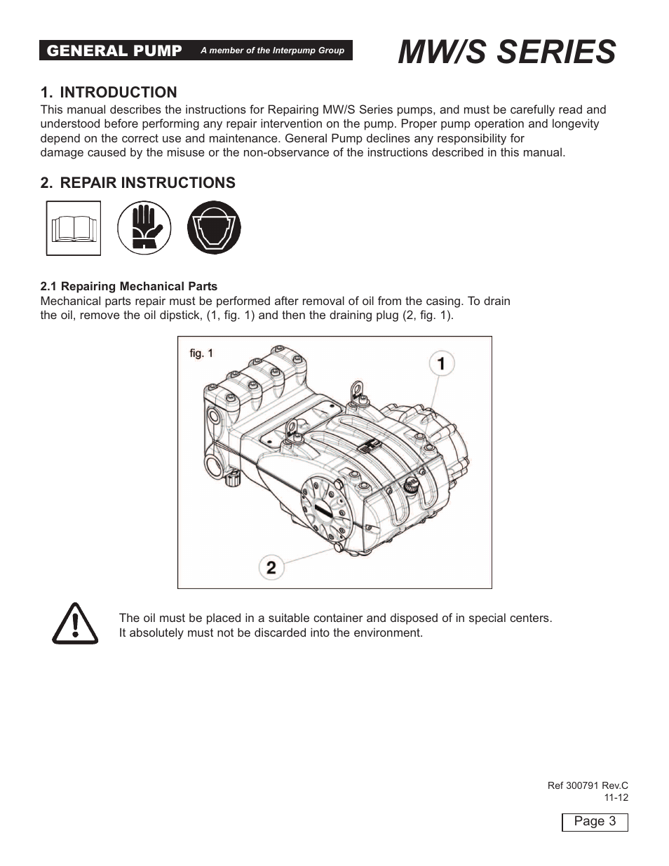 Mw/s series | General Pump MW Repair Manual User Manual | Page 3 / 54