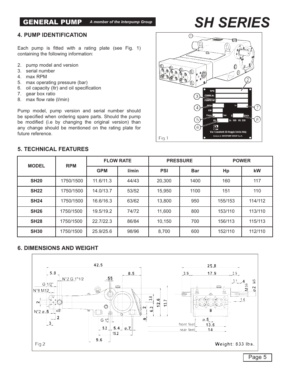Sh series, General pump | General Pump SH User Manual | Page 5 / 18