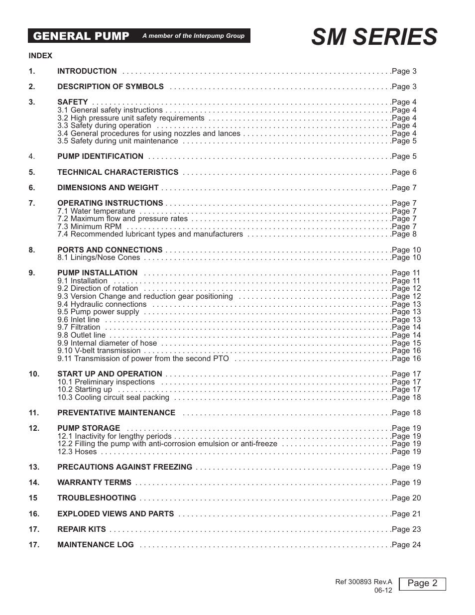 Sm series, General pump | General Pump SM Owners Manual User Manual | Page 2 / 24