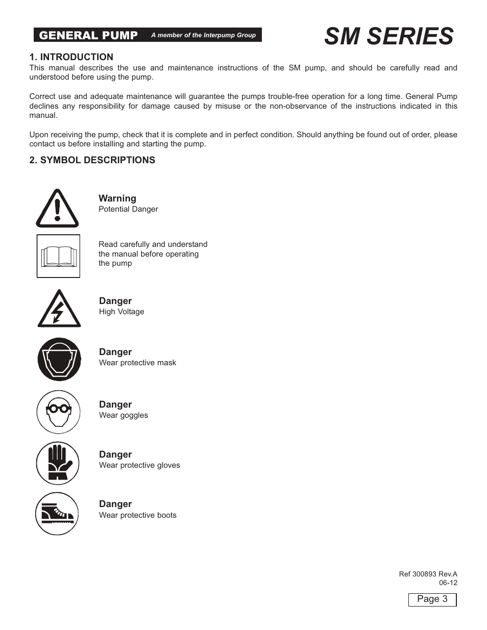 Sm series, General pump | General Pump SM Owners Manual User Manual | Page 3 / 24