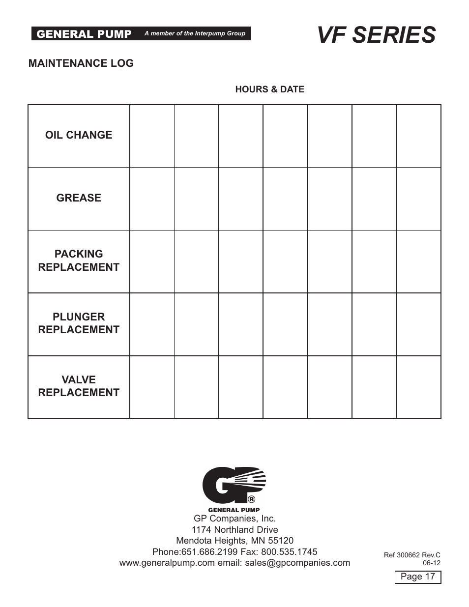 Vf series | General Pump VF Owner Manual User Manual | Page 17 / 17