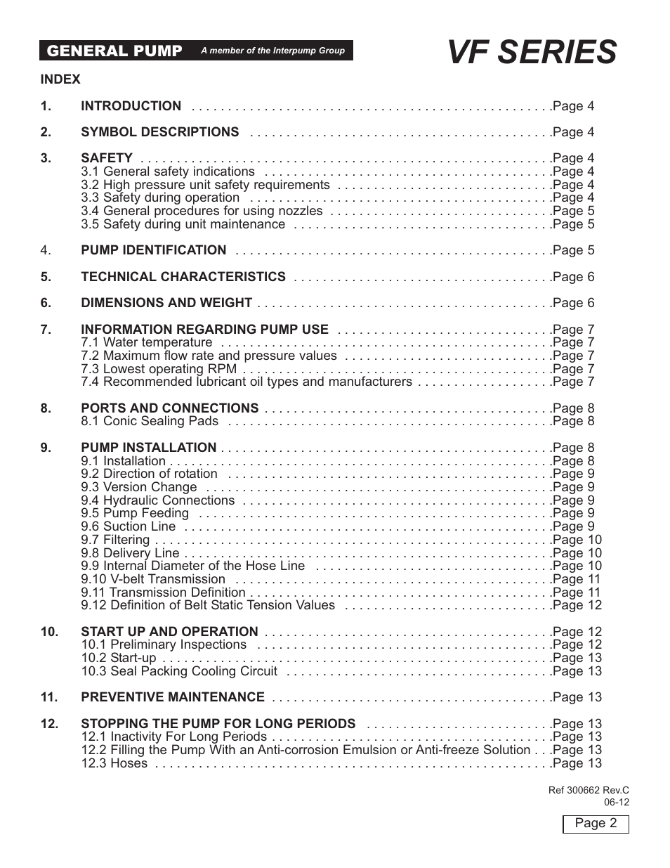 Vf series | General Pump VF Owner Manual User Manual | Page 2 / 17