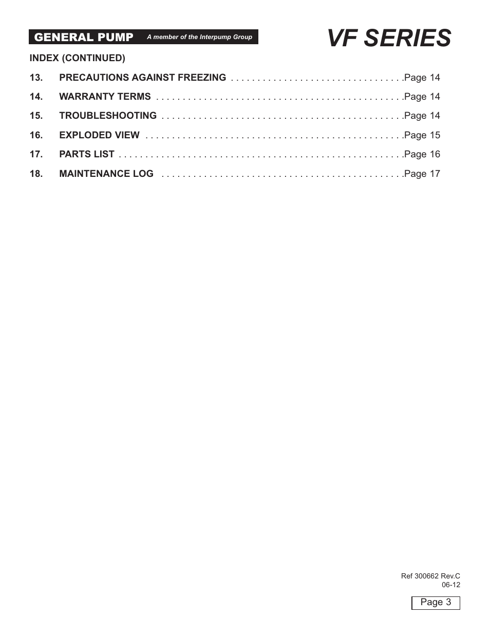 Vf series | General Pump VF Owner Manual User Manual | Page 3 / 17