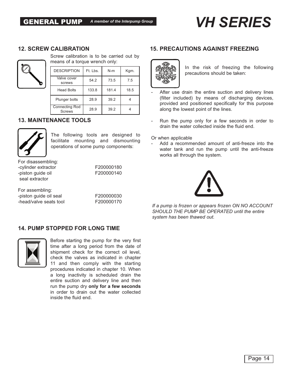 Vh series, General pump | General Pump VH User Manual | Page 14 / 18