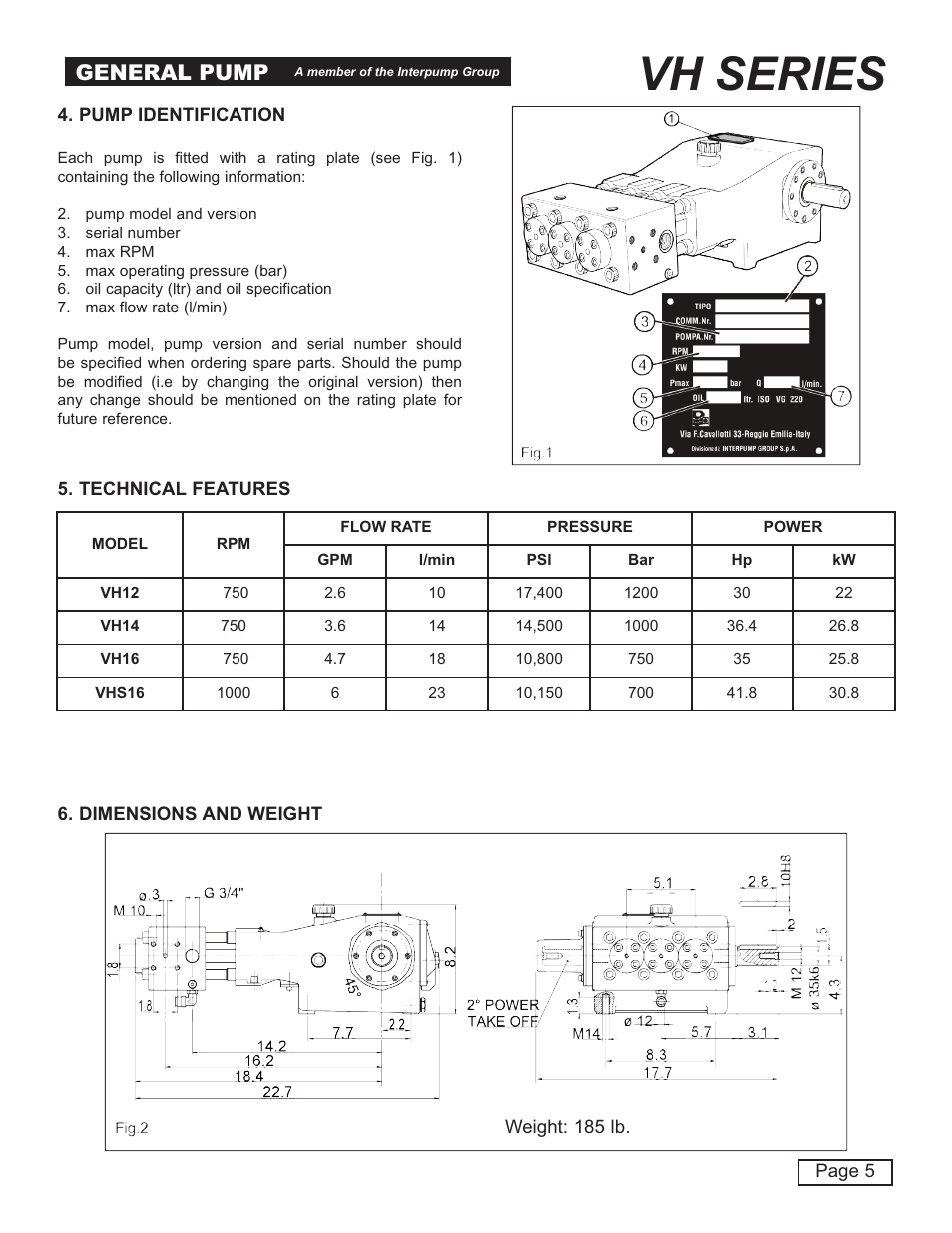 Vh series, General pump | General Pump VH User Manual | Page 5 / 18