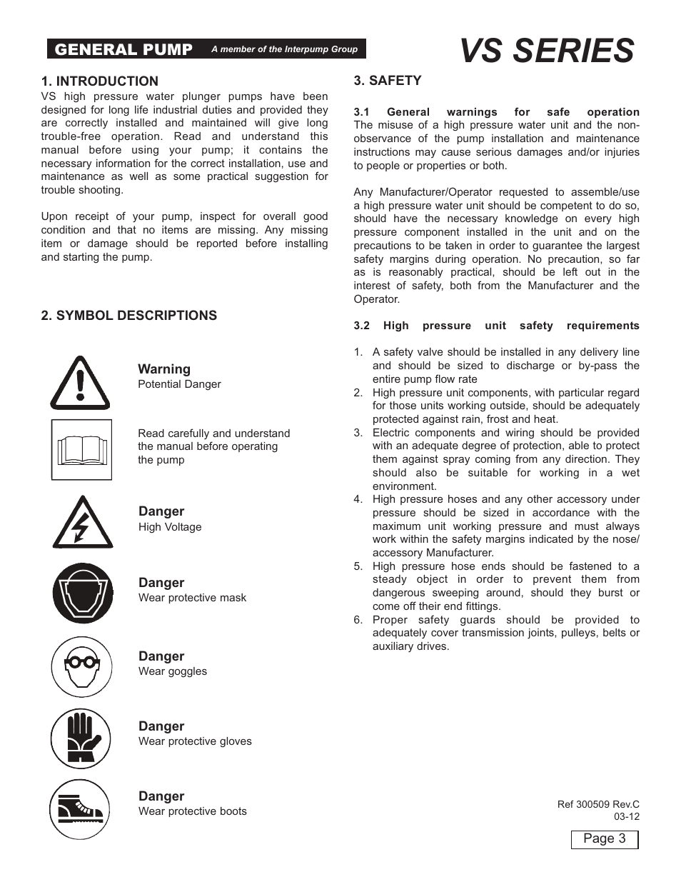 Vs series, General pump | General Pump VS User Manual | Page 3 / 18