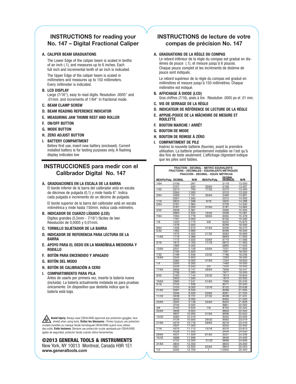 General Tools and Instruments 147 User Manual | 1 page