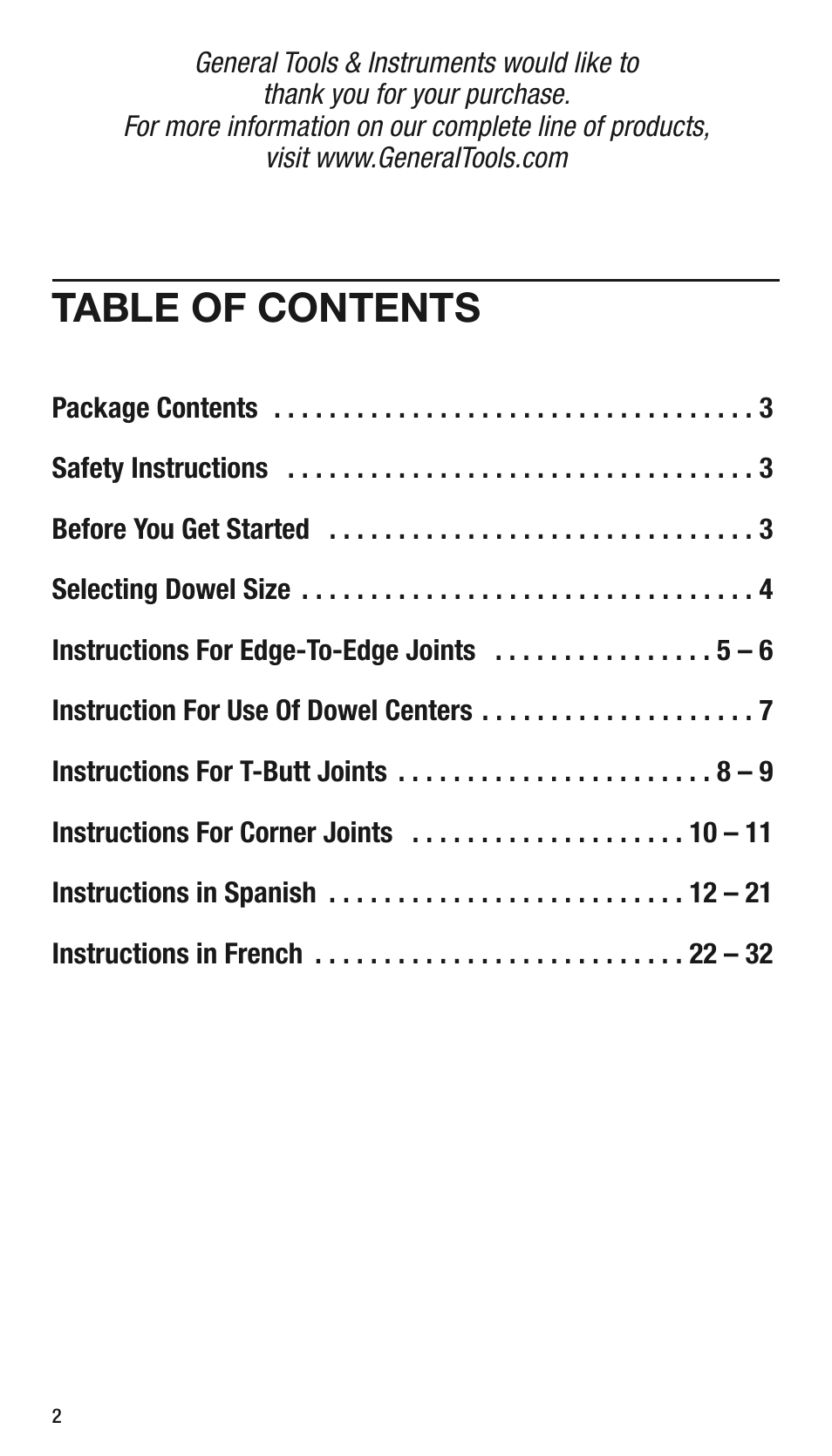 General Tools and Instruments 840 Pro Doweling Kit User Manual | Page 2 / 36