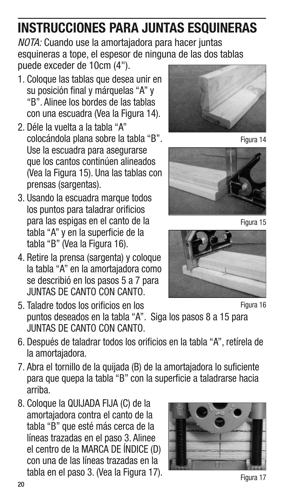 Instrucciones para juntas esquineras | General Tools and Instruments 840 Pro Doweling Kit User Manual | Page 20 / 36