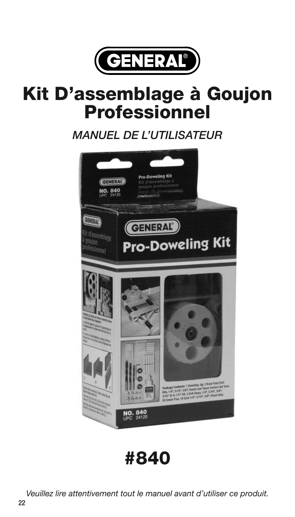 Kit d’assemblage à goujon professionnel | General Tools and Instruments 840 Pro Doweling Kit User Manual | Page 22 / 36