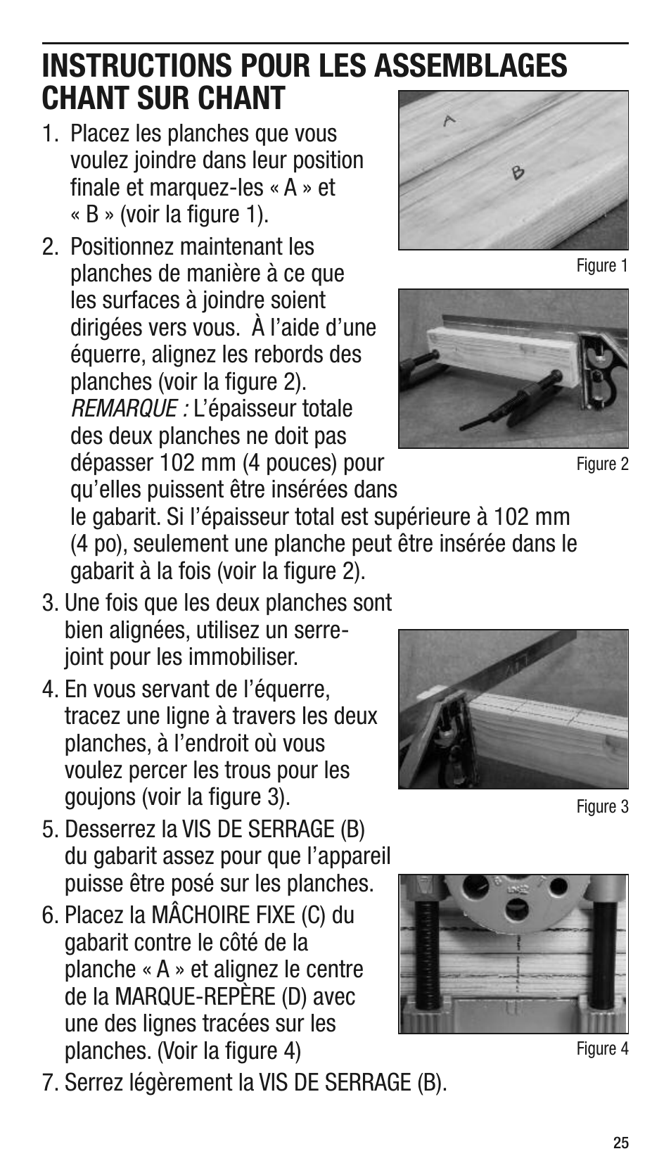 Instructions pour les assemblages chant sur chant | General Tools and Instruments 840 Pro Doweling Kit User Manual | Page 25 / 36