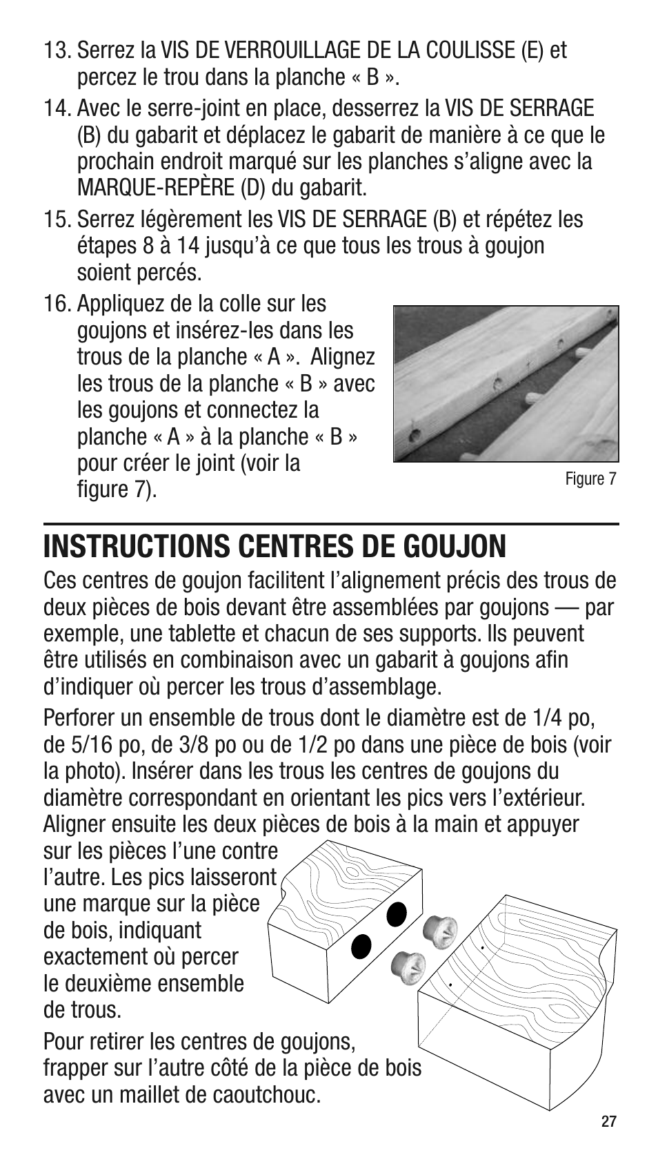 Instructions centres de goujon | General Tools and Instruments 840 Pro Doweling Kit User Manual | Page 27 / 36