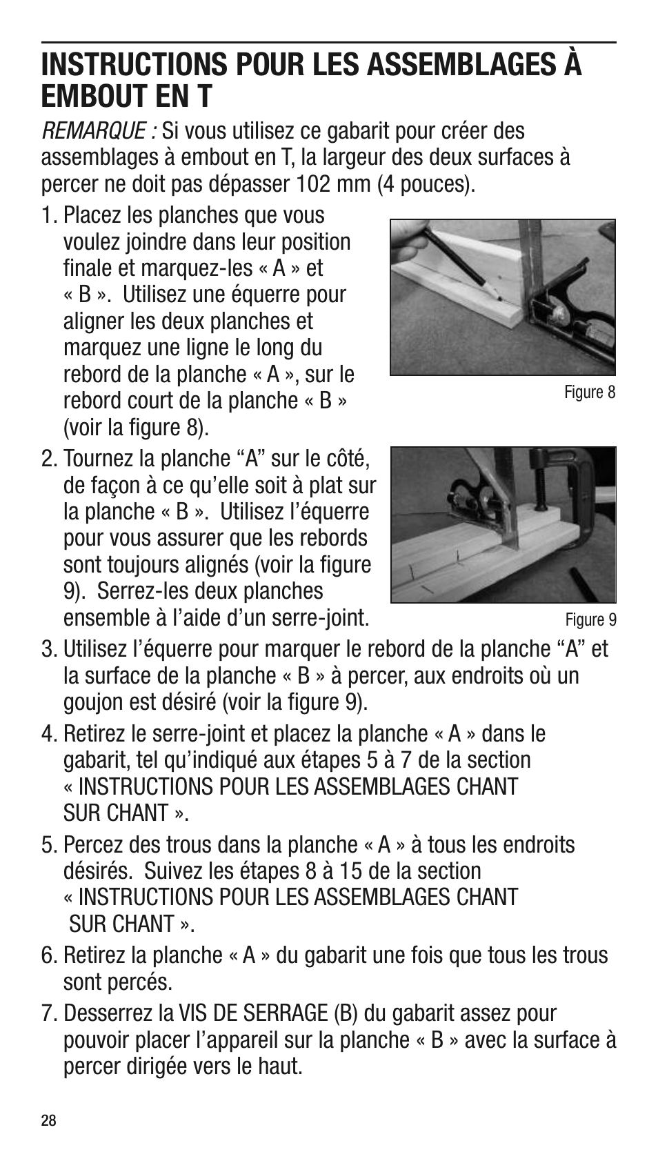 Instructions pour les assemblages à embout en t | General Tools and Instruments 840 Pro Doweling Kit User Manual | Page 28 / 36