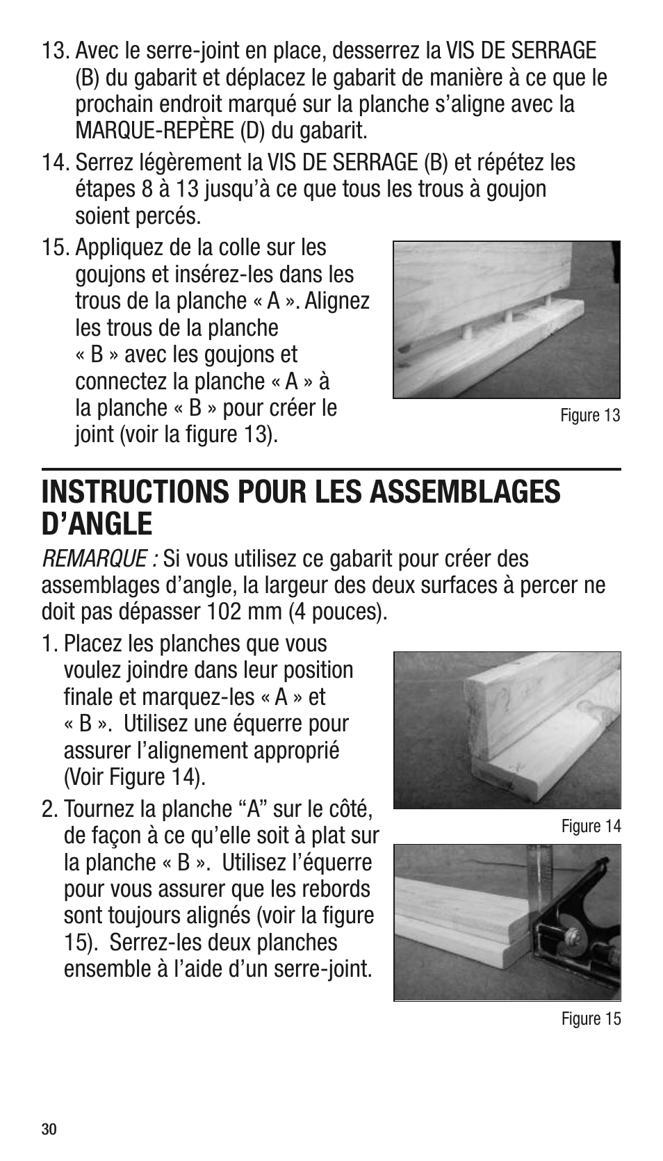 Instructions pour les assemblages d’angle | General Tools and Instruments 840 Pro Doweling Kit User Manual | Page 30 / 36