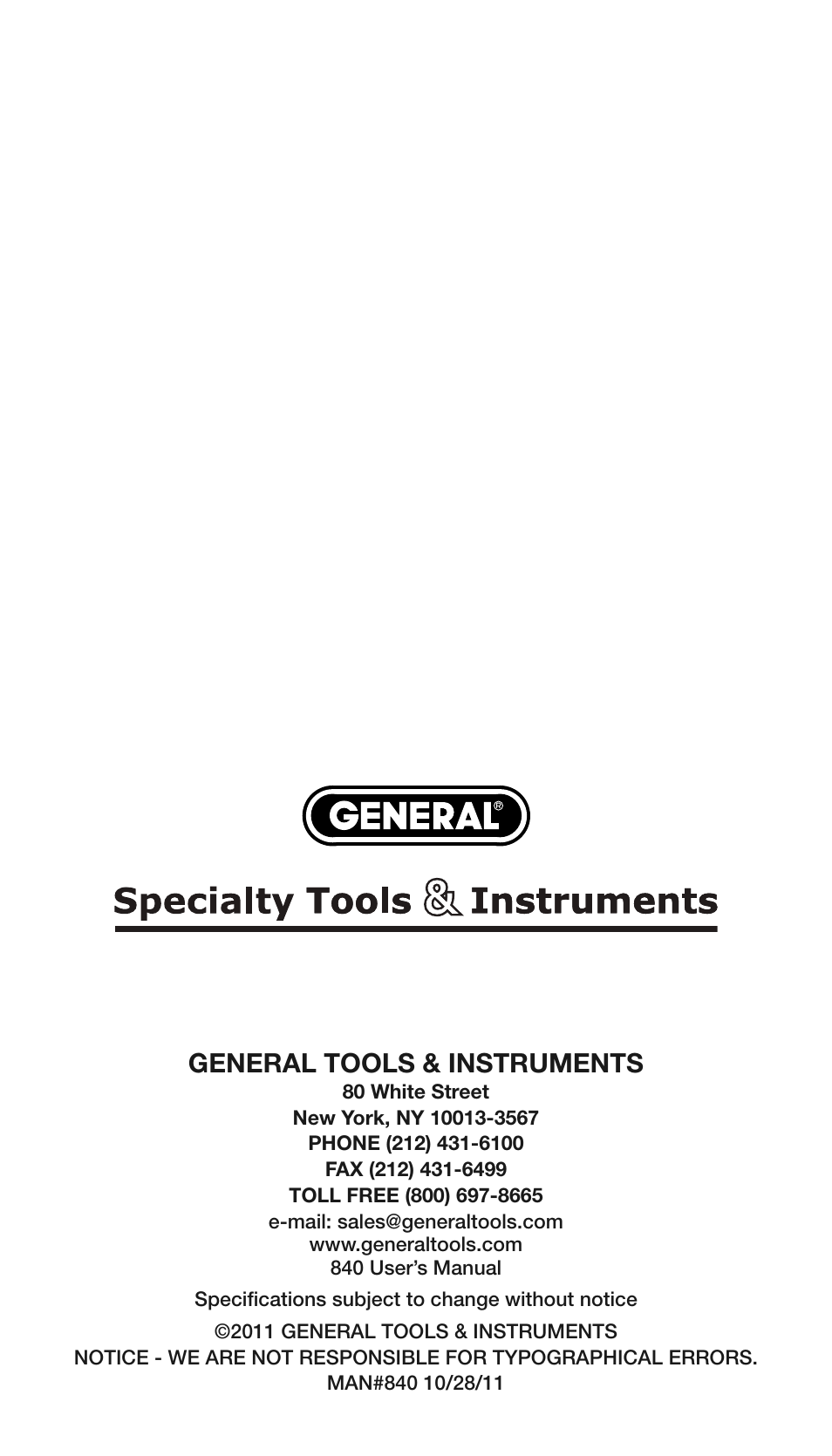General tools & instruments | General Tools and Instruments 840 Pro Doweling Kit User Manual | Page 36 / 36