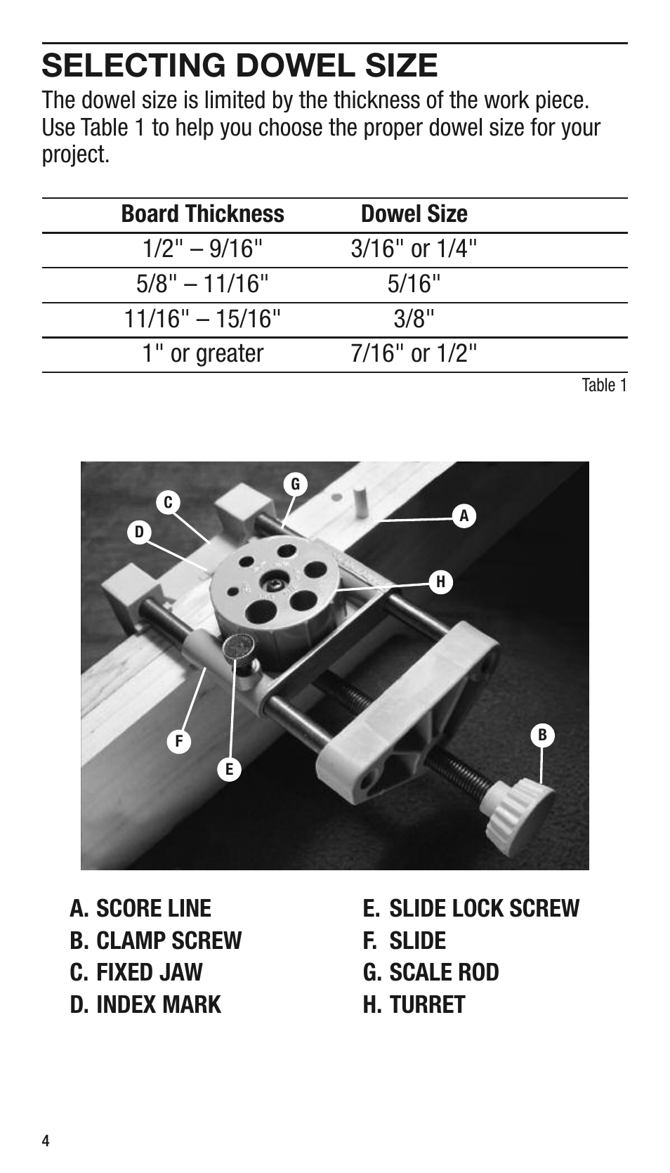 Selecting dowel size | General Tools and Instruments 840 Pro Doweling Kit User Manual | Page 4 / 36