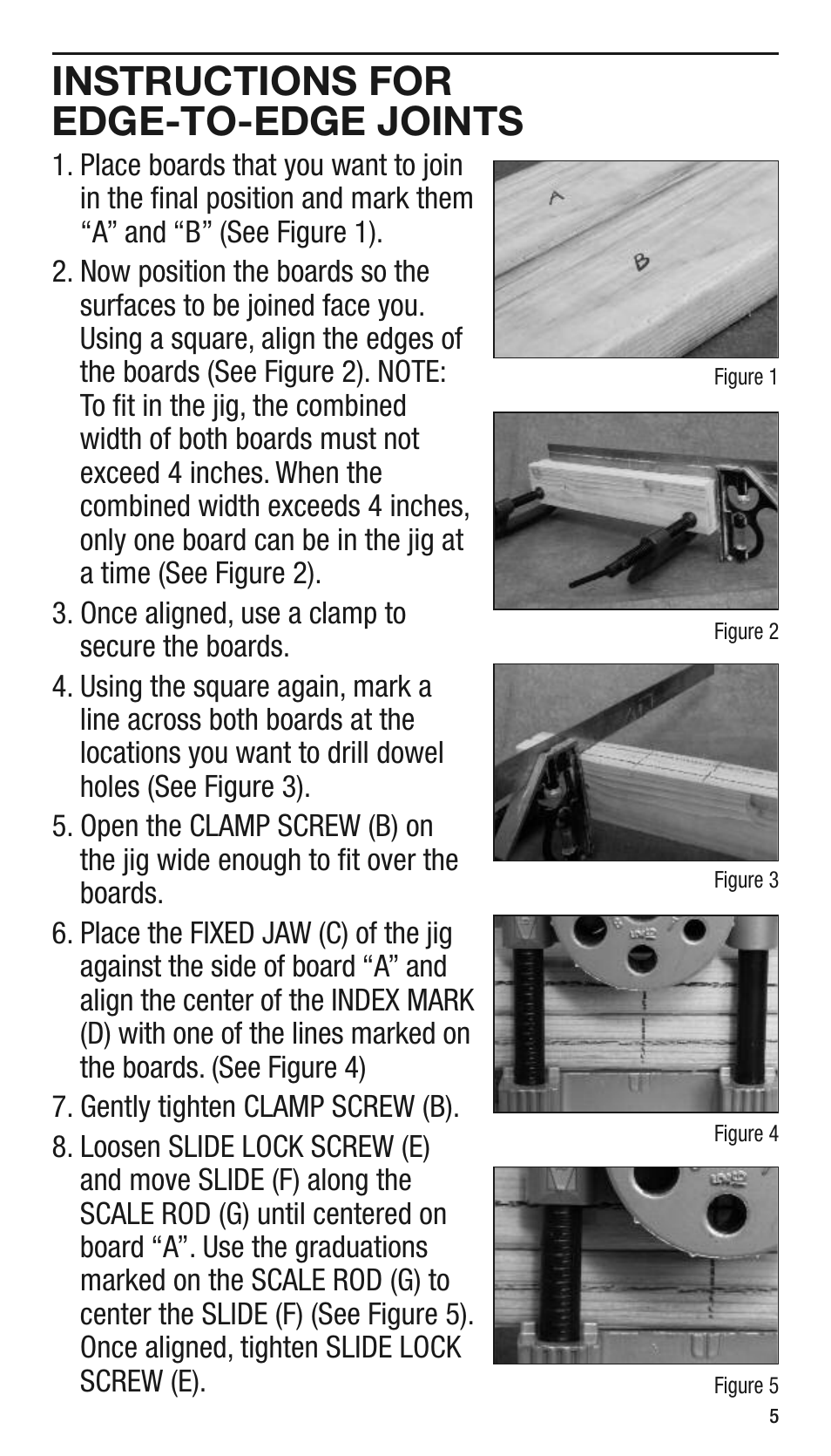 Instructions for edge-to-edge joints | General Tools and Instruments 840 Pro Doweling Kit User Manual | Page 5 / 36