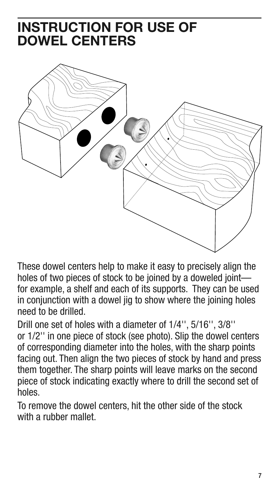 Instruction for use of dowel centers | General Tools and Instruments 840 Pro Doweling Kit User Manual | Page 7 / 36