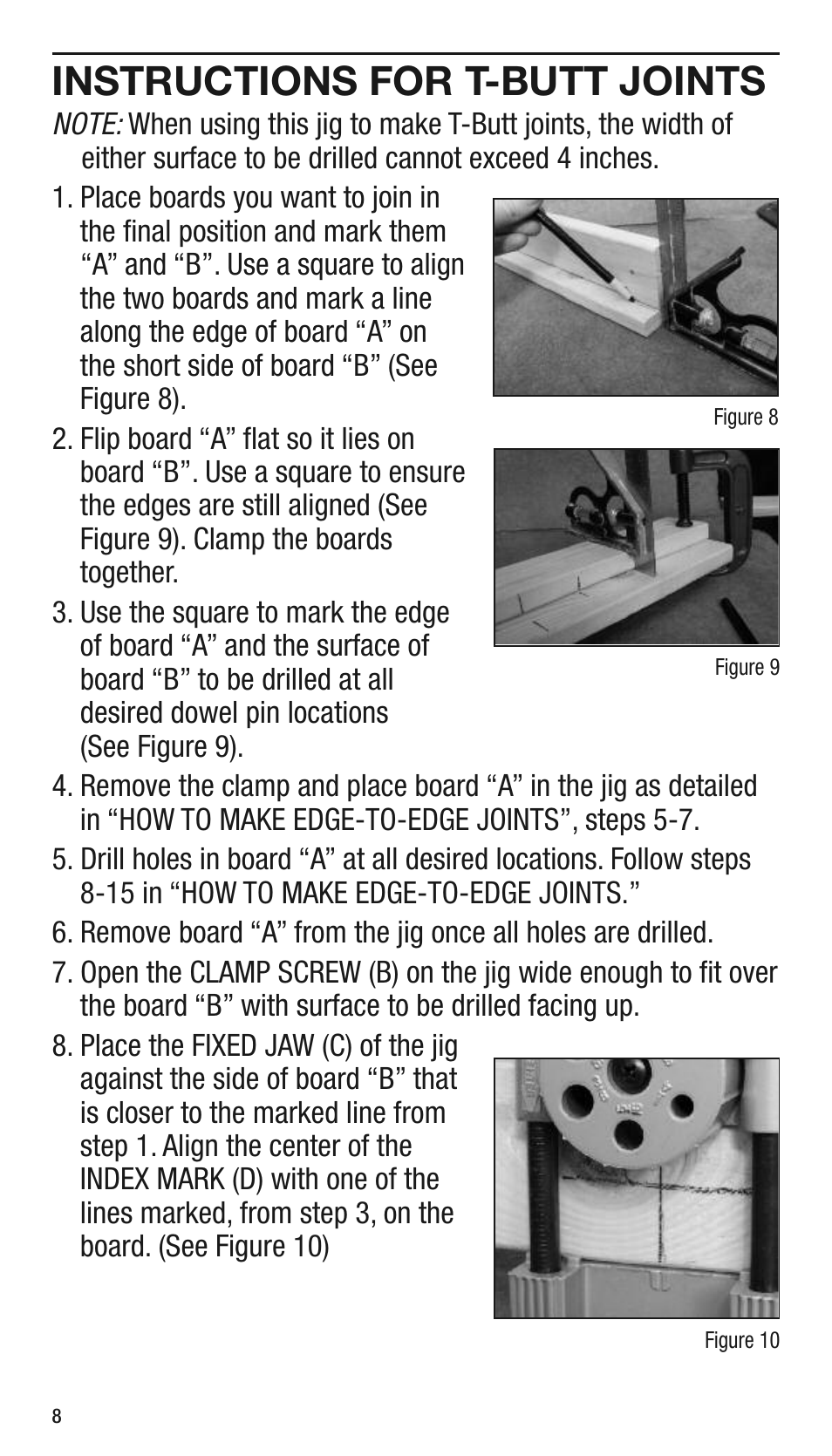 Instructions for t-butt joints | General Tools and Instruments 840 Pro Doweling Kit User Manual | Page 8 / 36