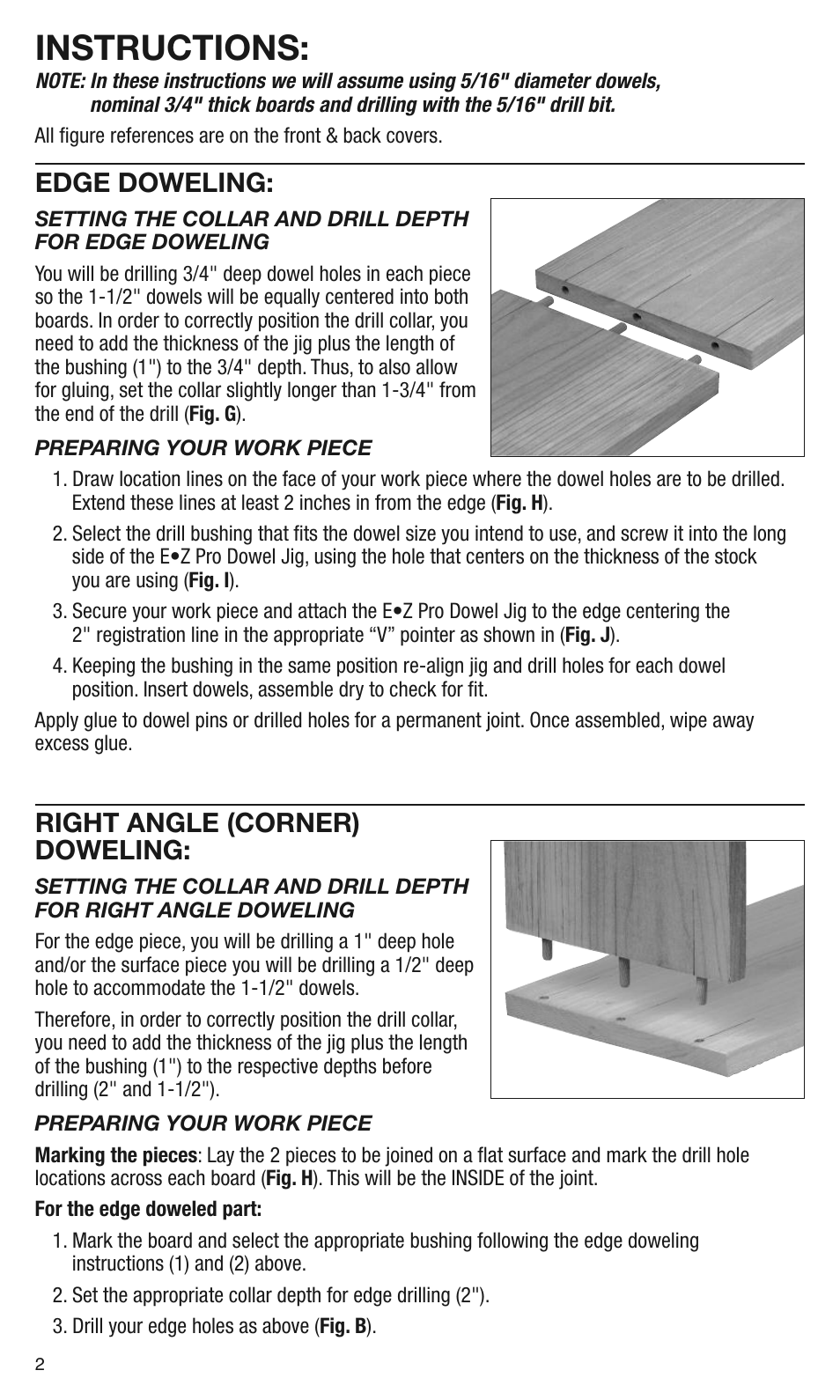 Instructions, Edge doweling, Right angle (corner) doweling | General Tools and Instruments 841 User Manual | Page 2 / 8