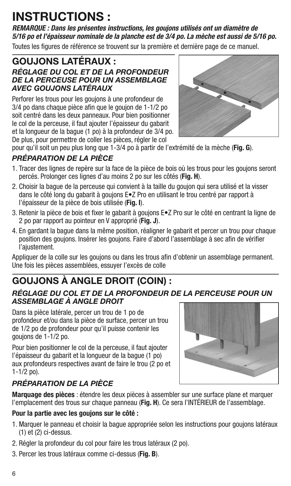 Instructions, Goujons latéraux, Goujons à angle droit (coin) | General Tools and Instruments 841 User Manual | Page 6 / 8