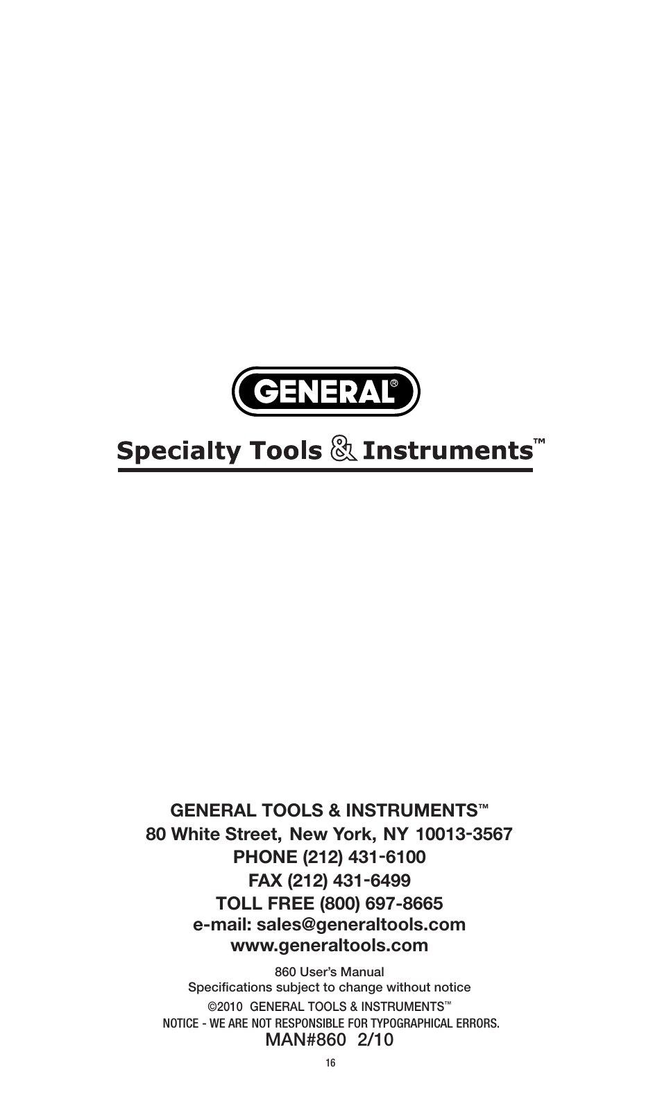 General tools & instruments | General Tools and Instruments 860 v.1 User Manual | Page 16 / 16